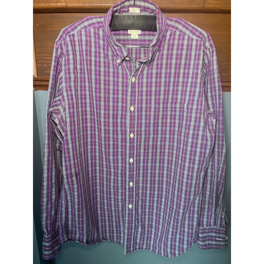 J.Crew Mens Tailored Fit Washed Tartan Button Down Shirt Purple Plaid Large